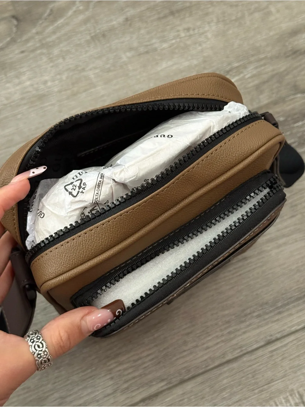 GUESS Men’s Tan/Brown Monogram Messenger Crossbody